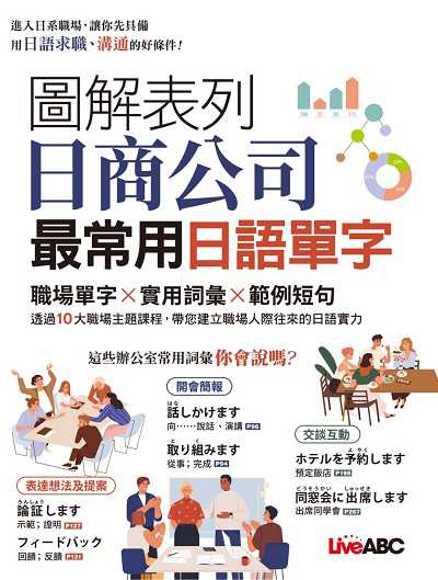 圖解表列日商公司最常用日語單字 [有聲書] 出版公司:希伯崙 作者:LiveABC編輯群 類型:語言學習-日文學習 有聲書(含PDF電子書) 繁體中文版