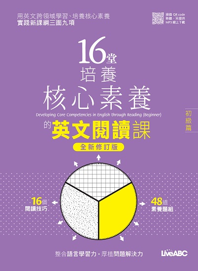 16堂培養核心素養的英文閱讀課[有聲書]:初級篇(全新修訂版) 出版公司:希伯崙 作者:LiveABC編輯群 類型:語言學習-英文學習 有聲書(含PDF電子書) 繁體中文版